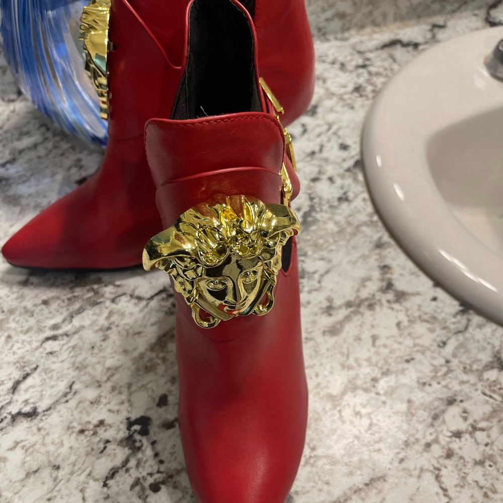 Versace Red Leather Medusa Head Booties Size 37